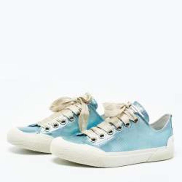 Sergio Rossi Shoes - Sergio Rossi Metallic Blue Leather Sneakers EU 35 US 5 Lace Up Women’s NWB